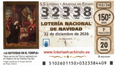 Anverso del d&eacute;cimo 32338 de la Loter&iacute;a de Navidad 2026, de Palma de Mallorca (Baleares)
